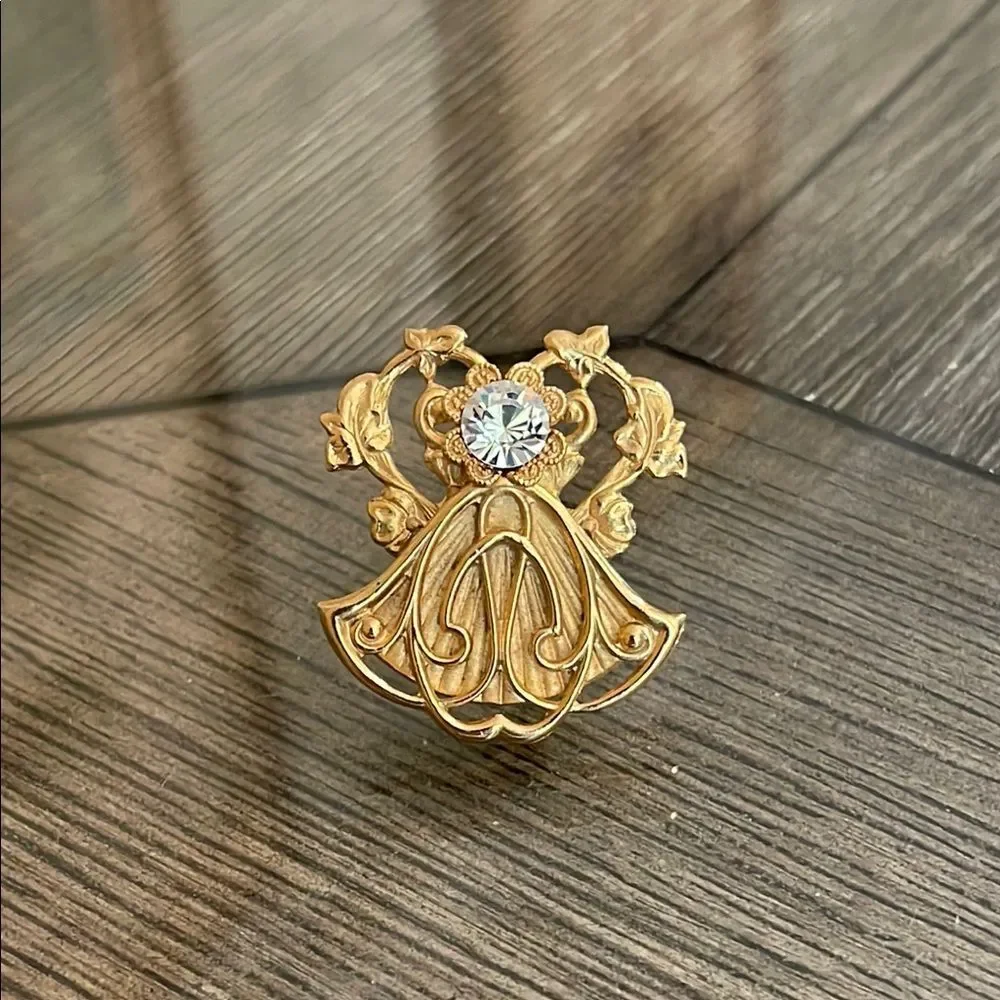 Vintage “Jane” Davis 1998 AOL Art Deco Divine Symbol Brooch Crystal Accent Angel